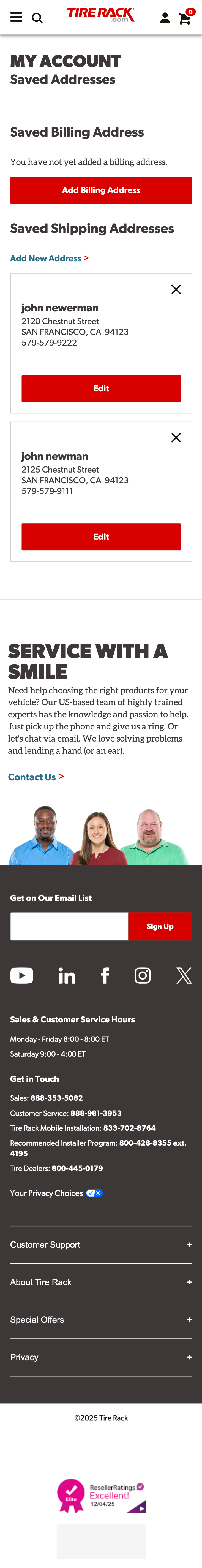 Mobile screenshot of Tire Rack