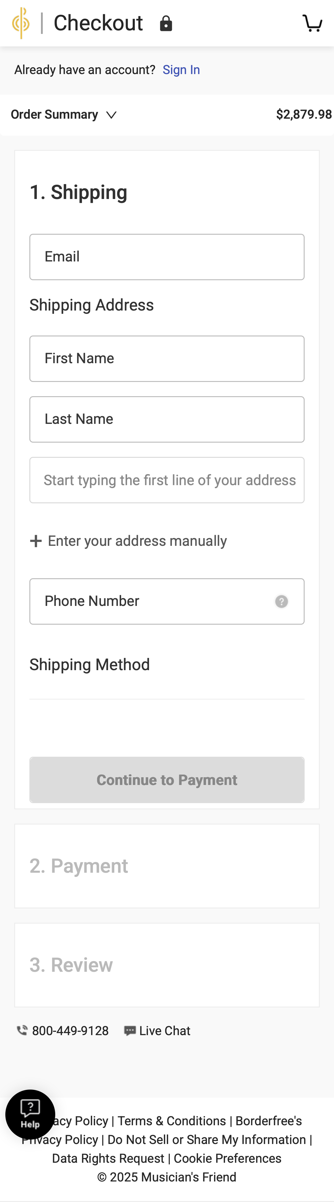 Mobile screenshot of Musician’s Friend