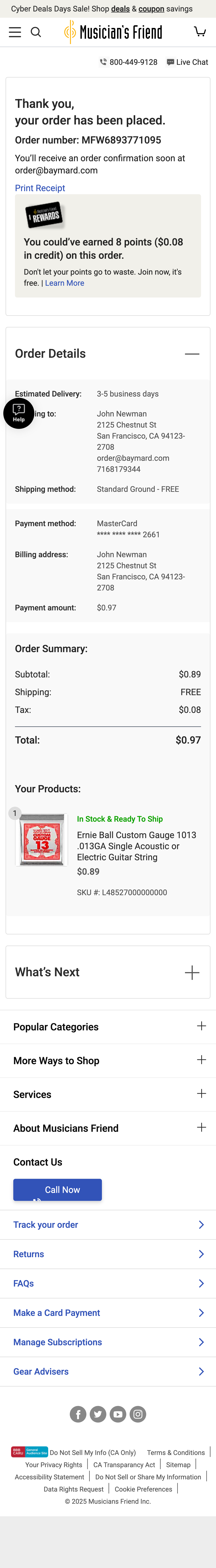 Mobile screenshot of Musician’s Friend