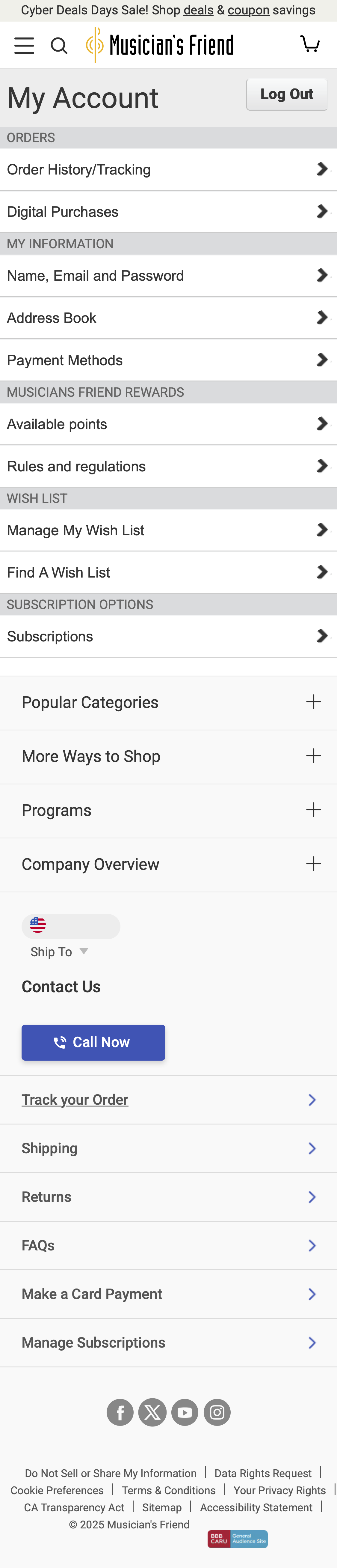 Mobile screenshot of Musician’s Friend