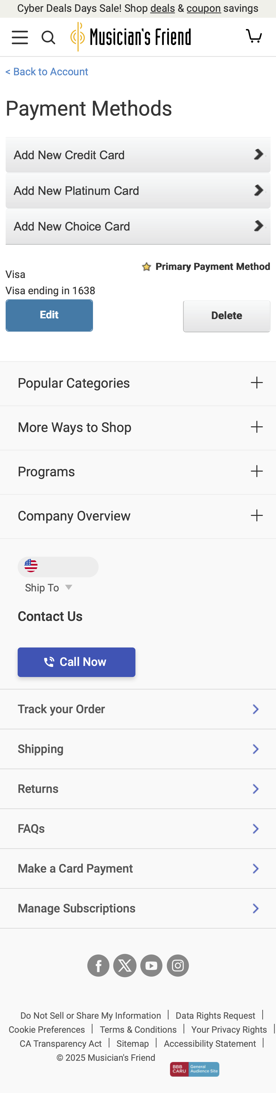 Mobile screenshot of Musician’s Friend