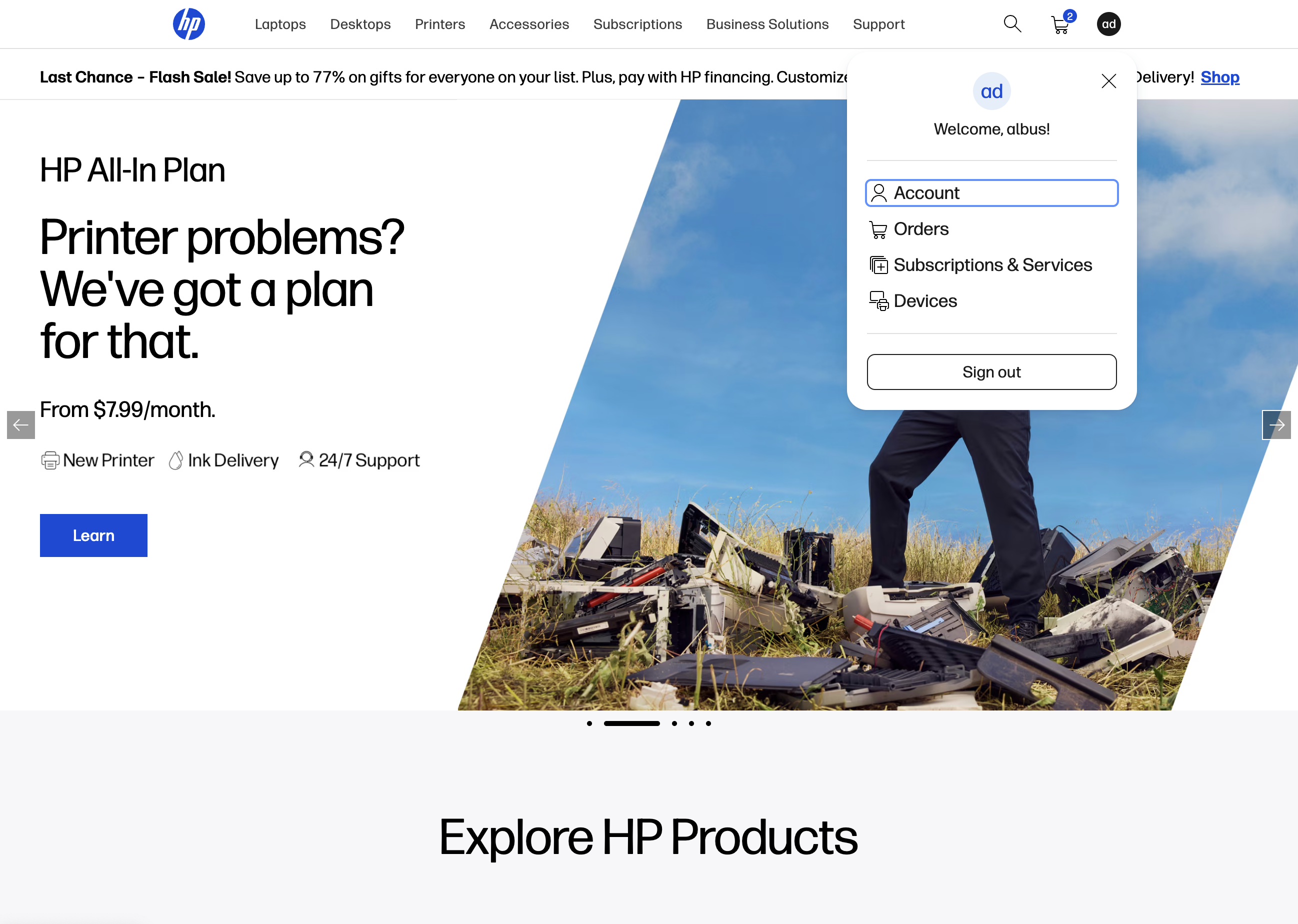 Desktop screenshot of HP