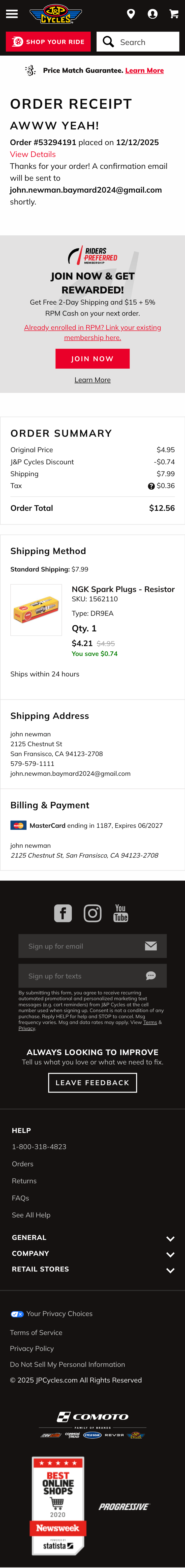 Mobile screenshot of J&P Cycles