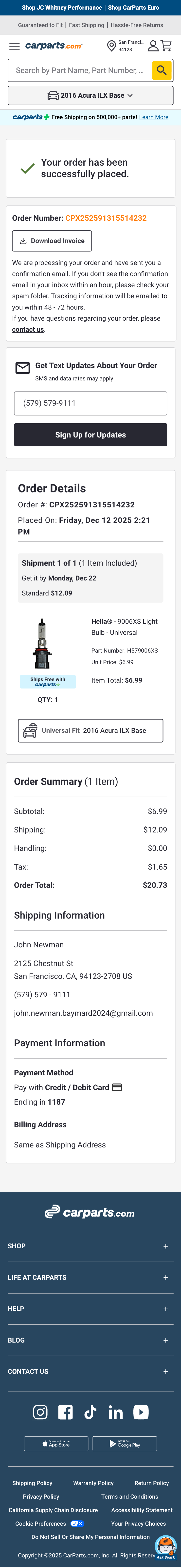 Mobile screenshot of CarParts.com