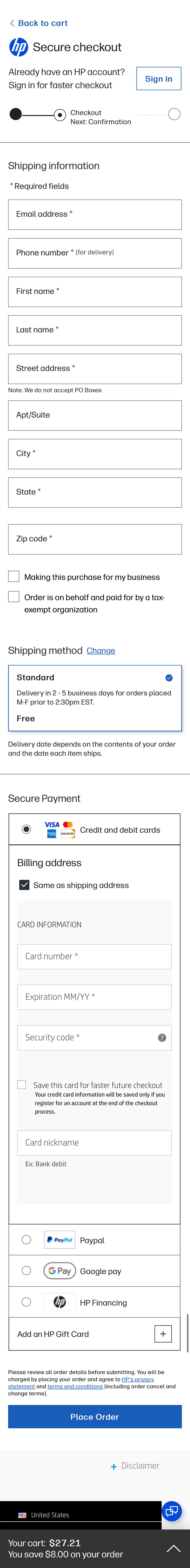 Mobile screenshot of HP
