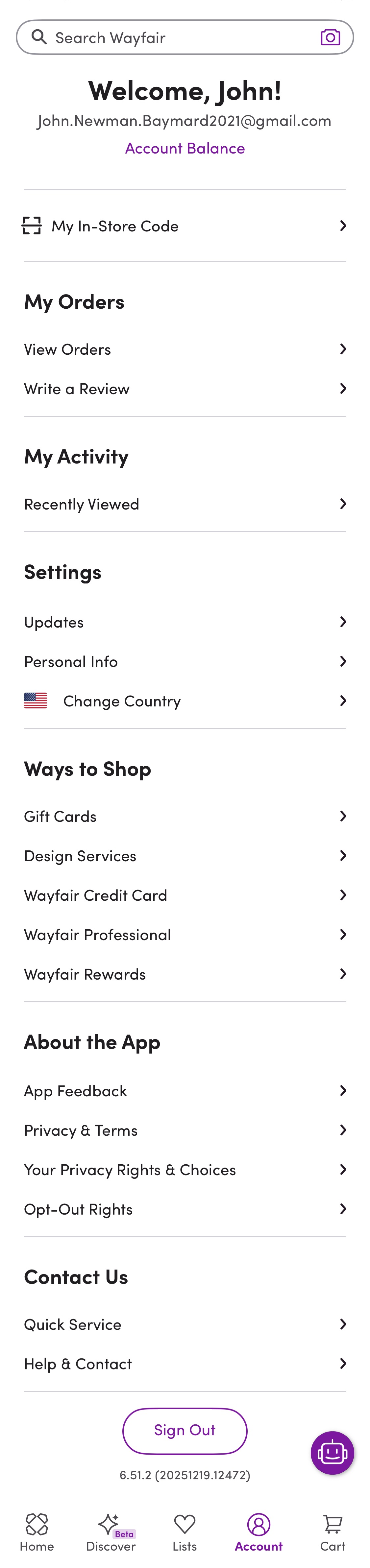 Mobile screenshot of Wayfair