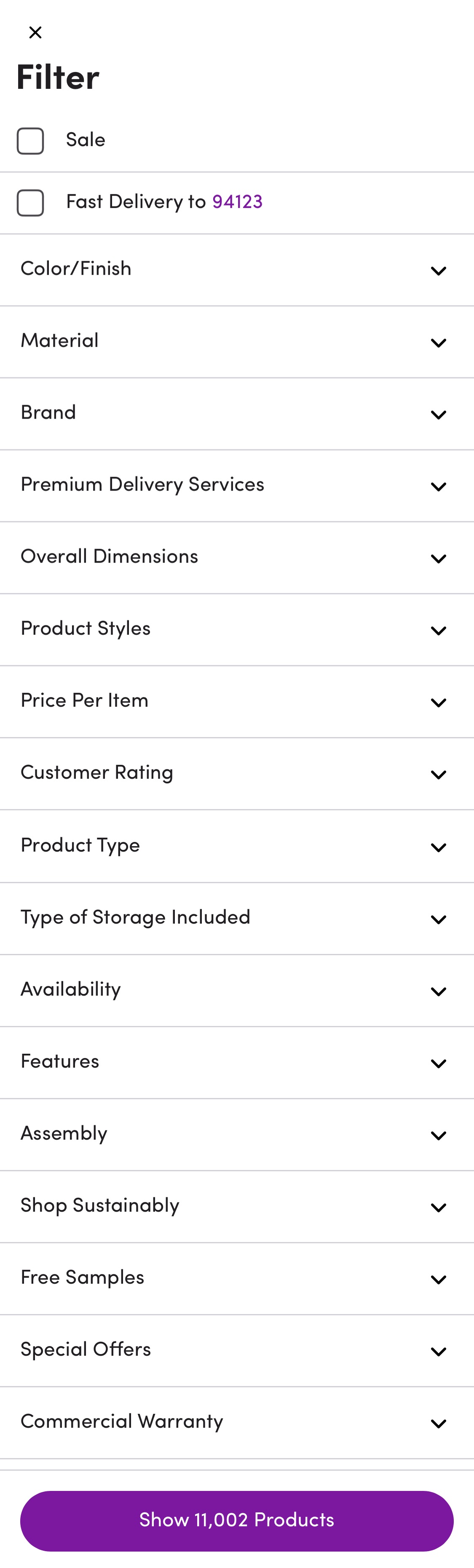 Mobile screenshot of Wayfair