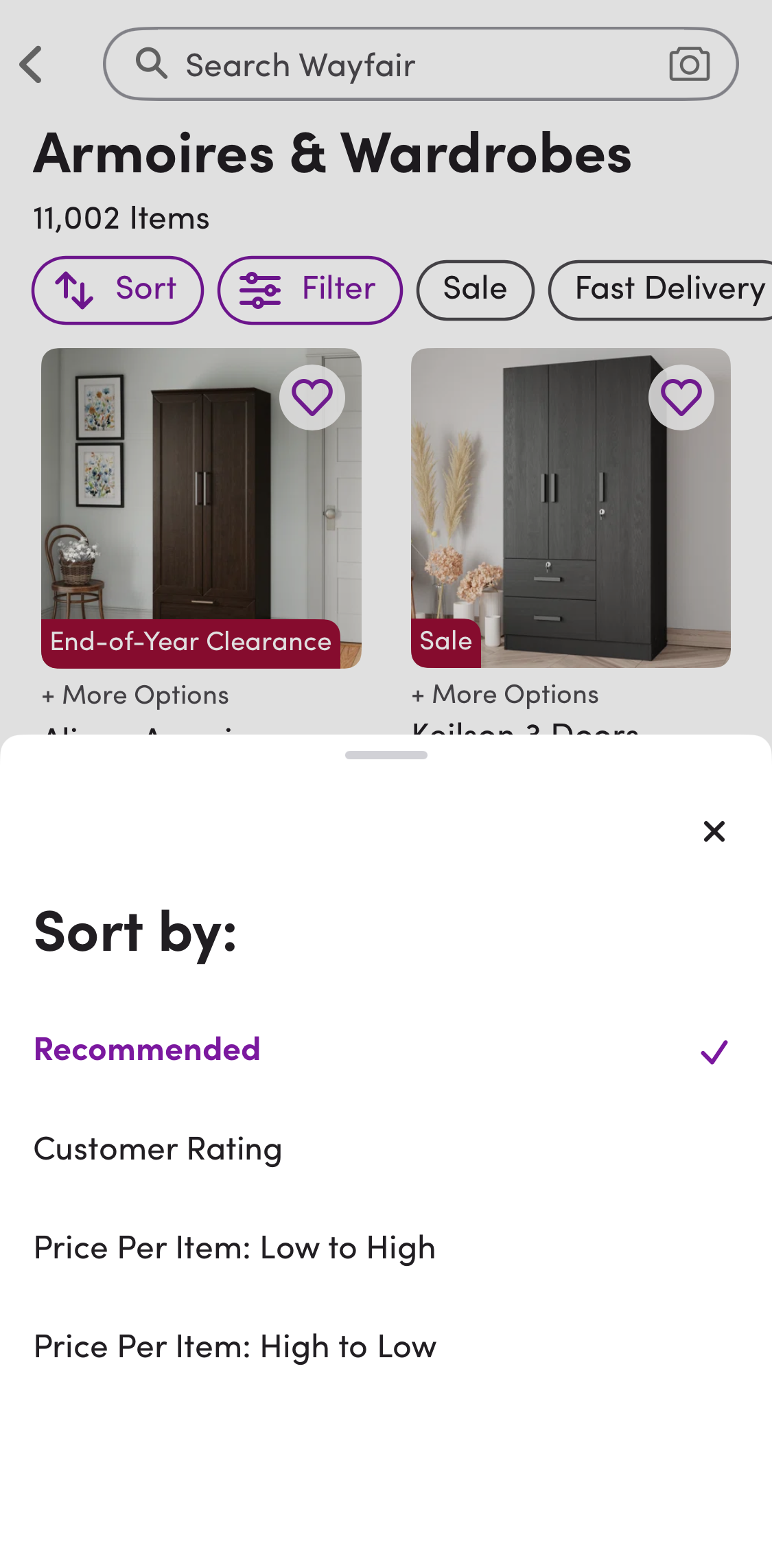 Mobile screenshot of Wayfair