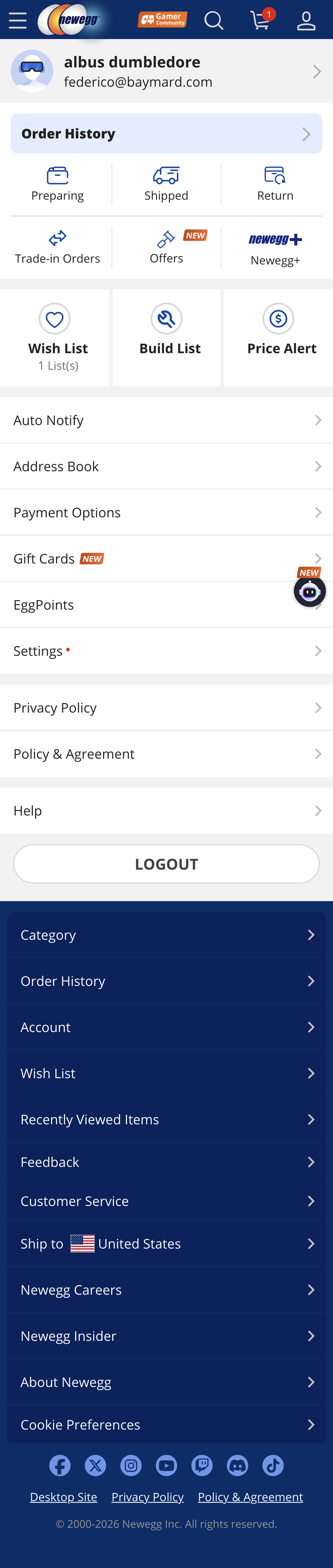Mobile screenshot of Newegg