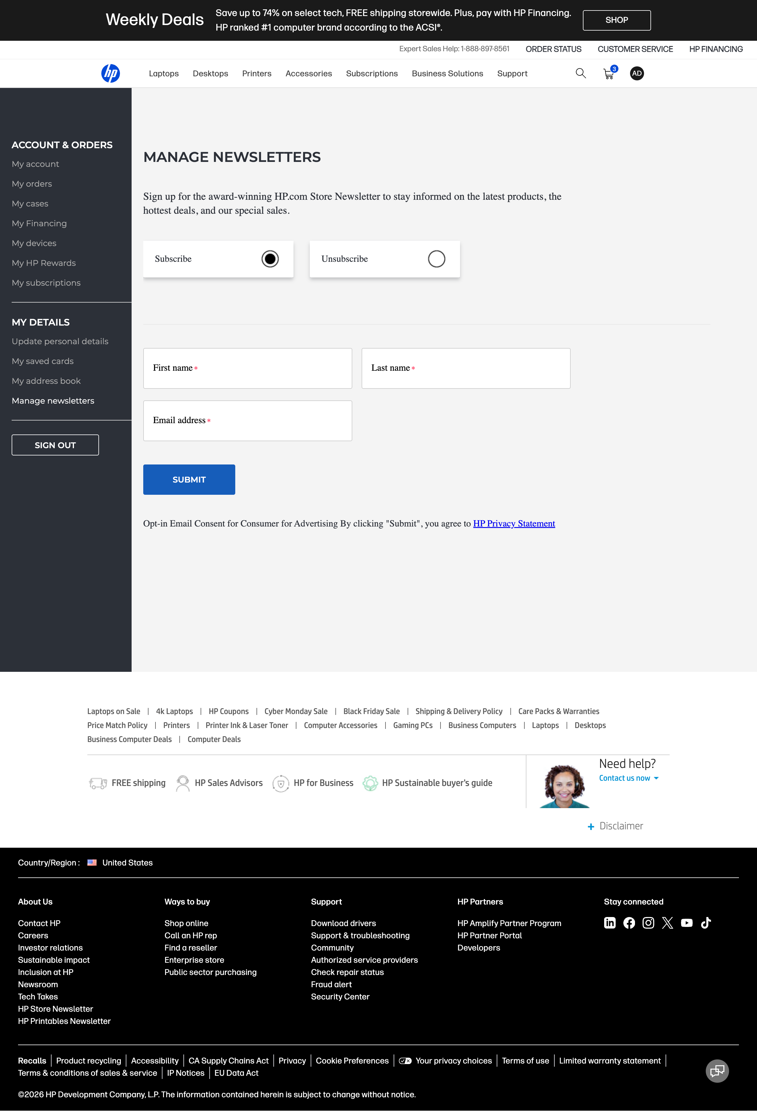 Desktop screenshot of HP