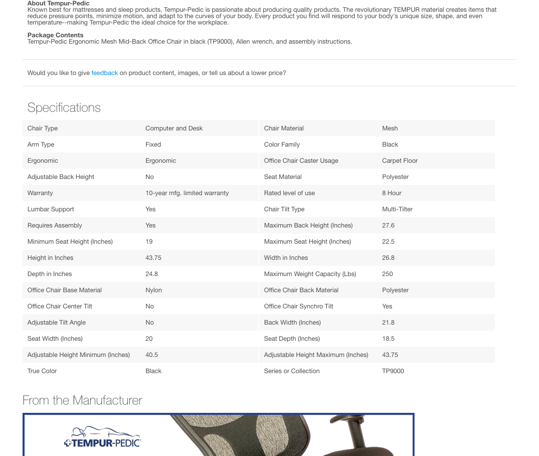 Staples’ Spec Sheet 257 of 278 Spec Sheet Examples Baymard Institute