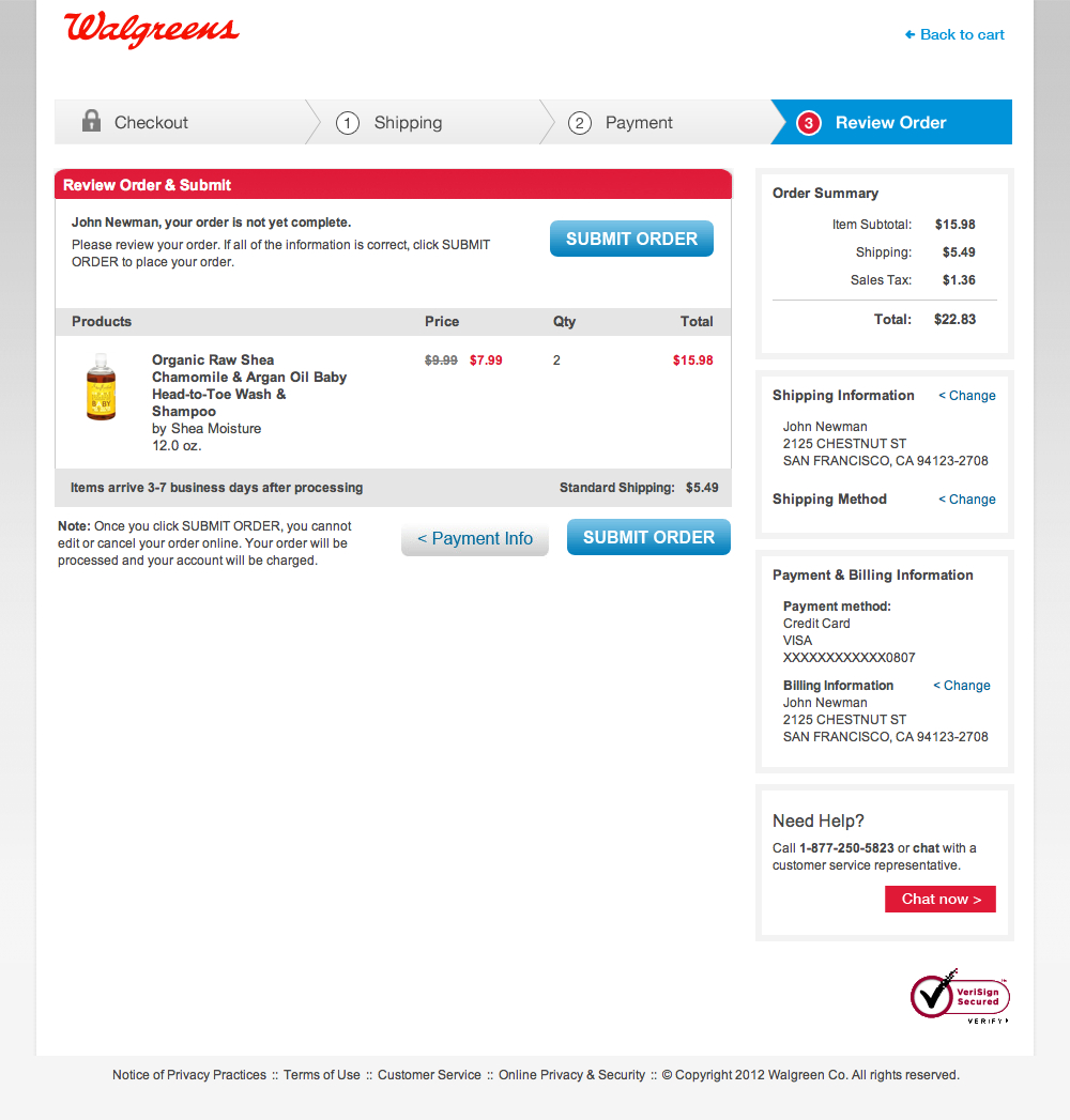 Walgreens’ Review Order 434 of 561 Review Order Examples Baymard