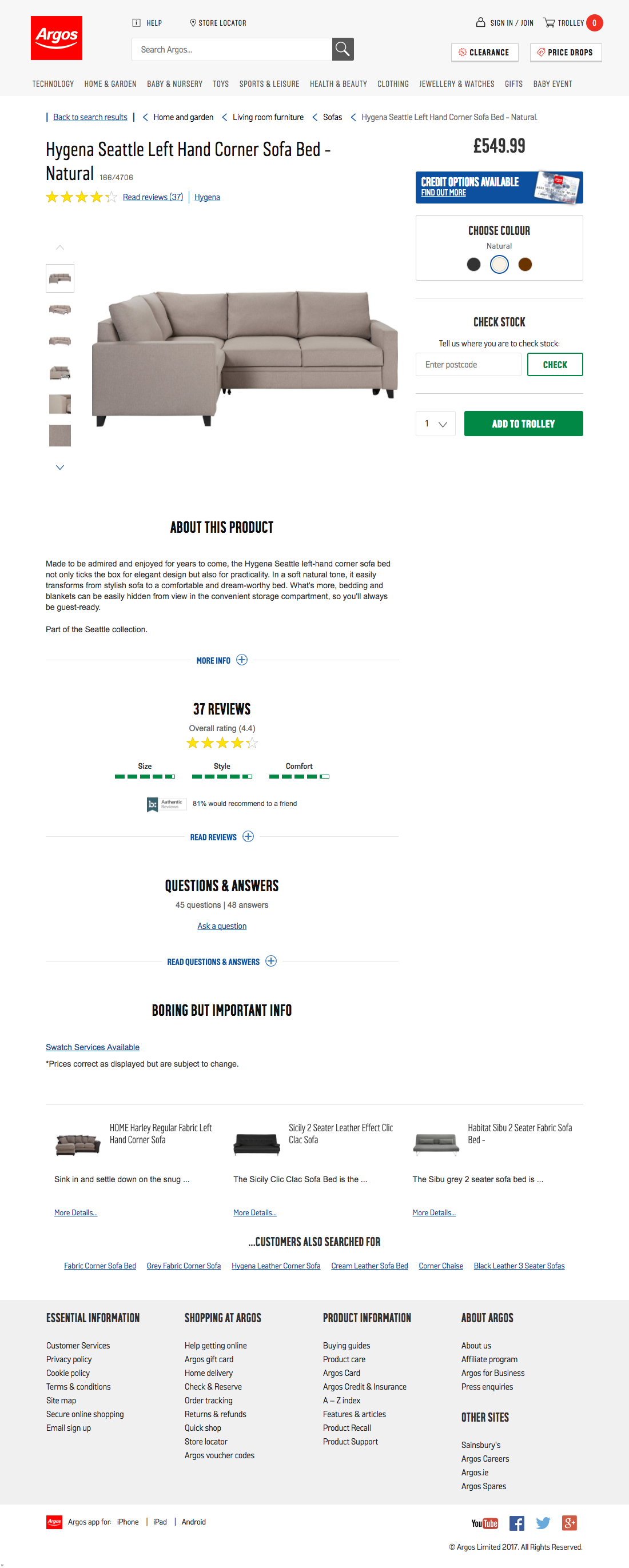 Argos’ Product Page 834 of 1077 Product Page Examples Baymard Institute