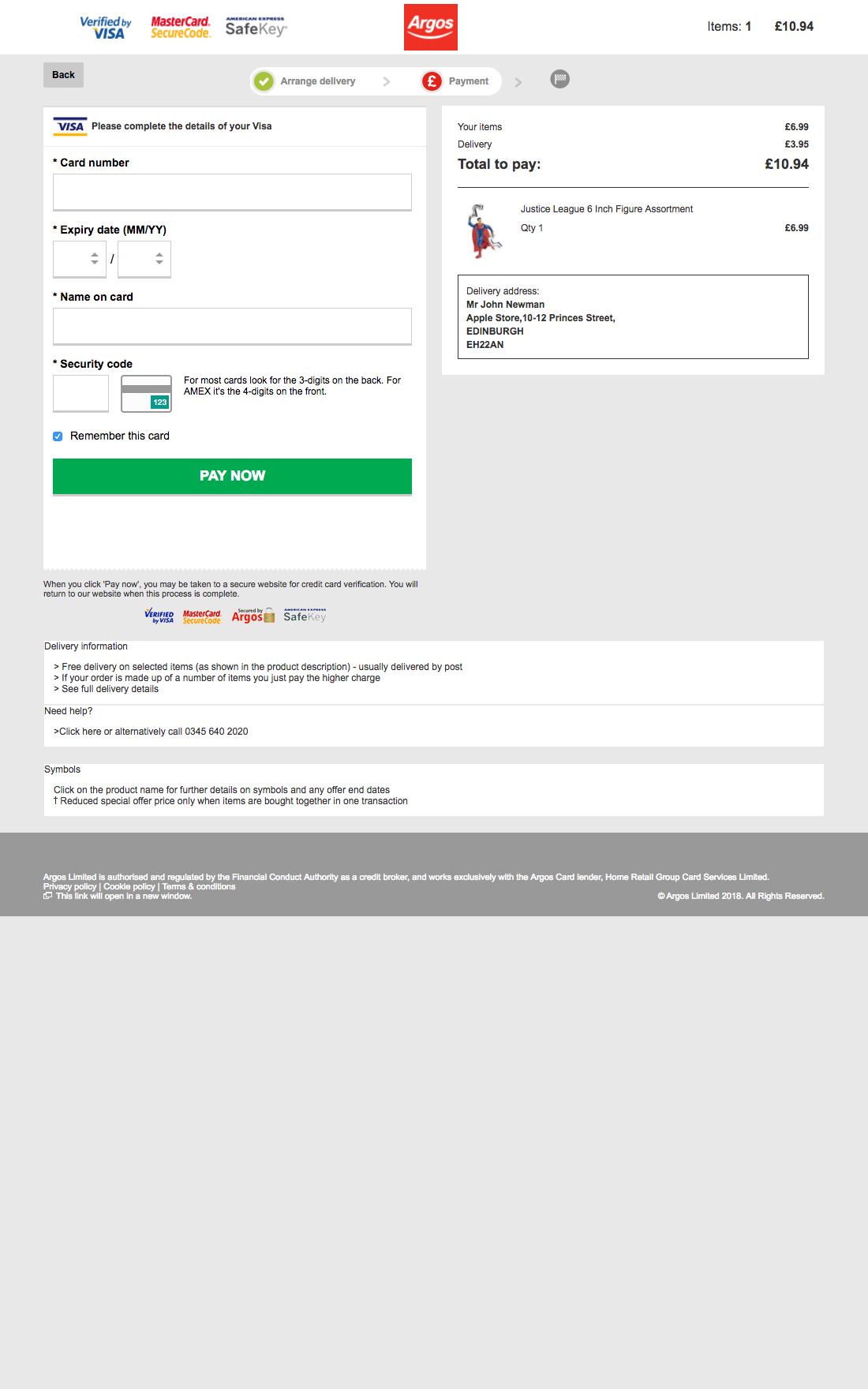 Argos’ Payment 720 of 928 Payment Examples Baymard Institute