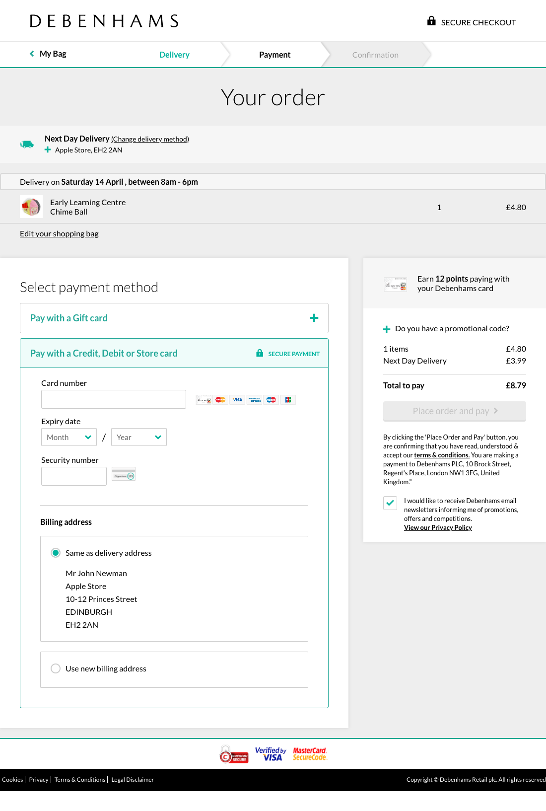 Debenhams’ Payment 466 of 673 Payment Examples Baymard Institute