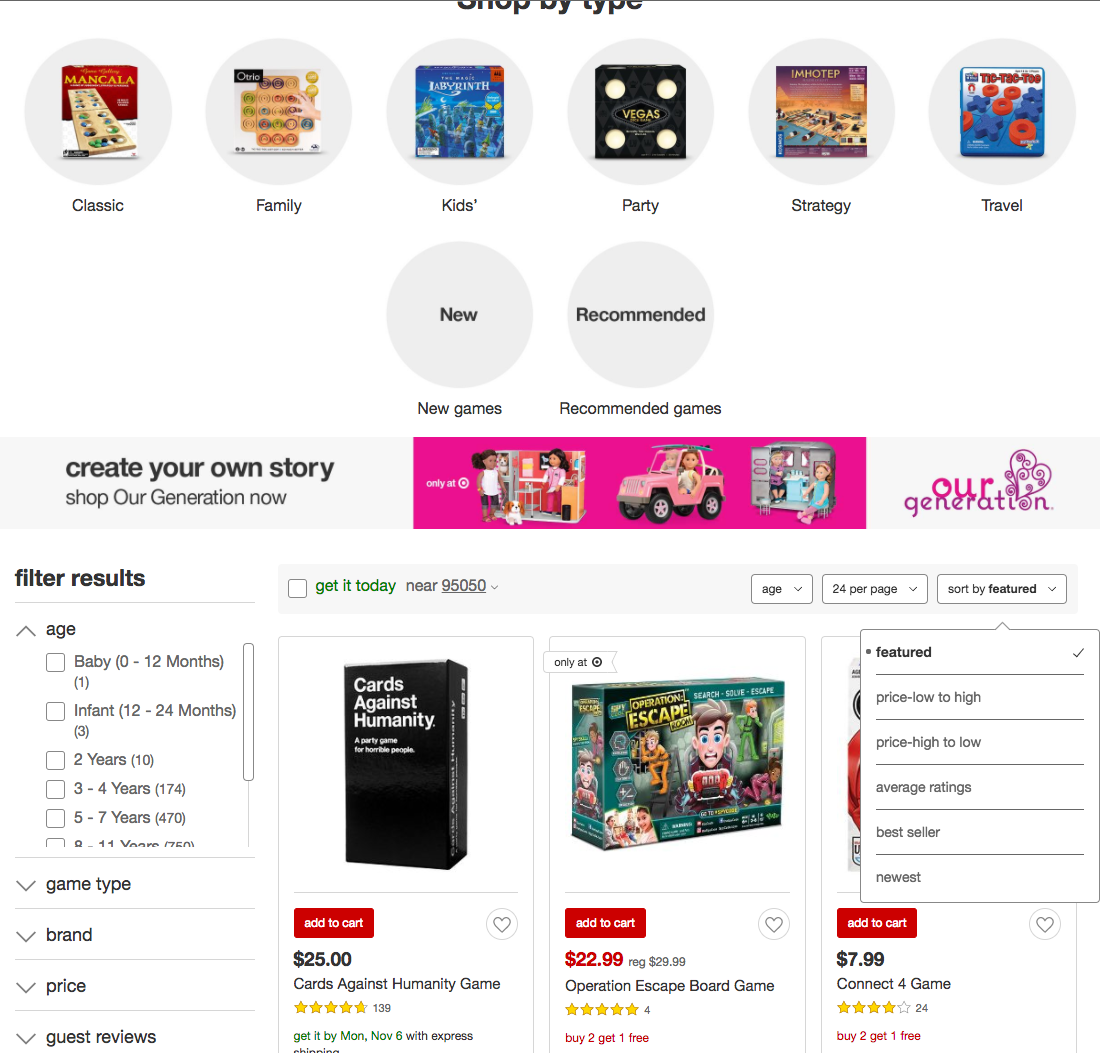 Target’s Sorting Tool 375 of 459 Sorting Tool Examples Baymard