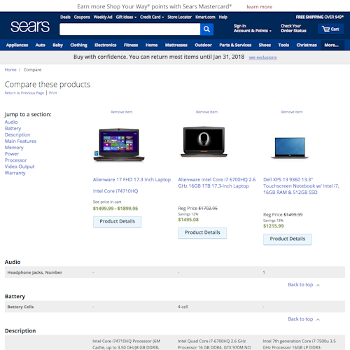 72 ‘Comparison Tool’ Design Examples – Baymard Institute