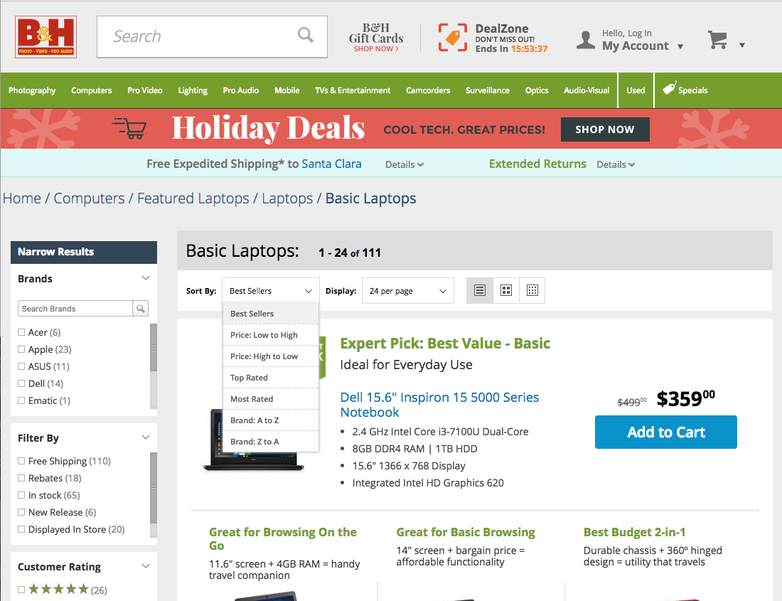 Desktop screenshot of B&H Photo