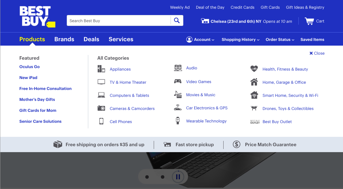 Best Buy’s Main Navigation 976 of 1141 Main Navigation Examples