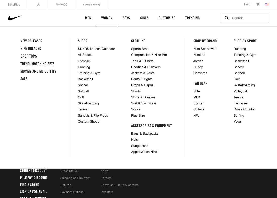 Nike’s Main Navigation 823 of 1023 Main Navigation Examples Baymard