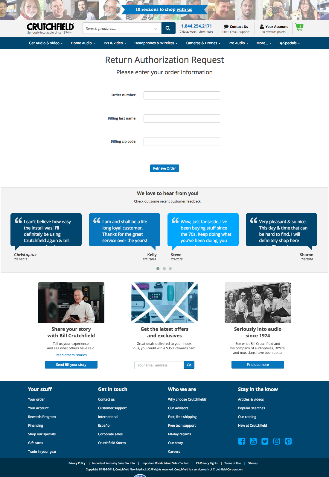 Crutchfield’s Order Returns – 119 of 130 Order Returns Examples