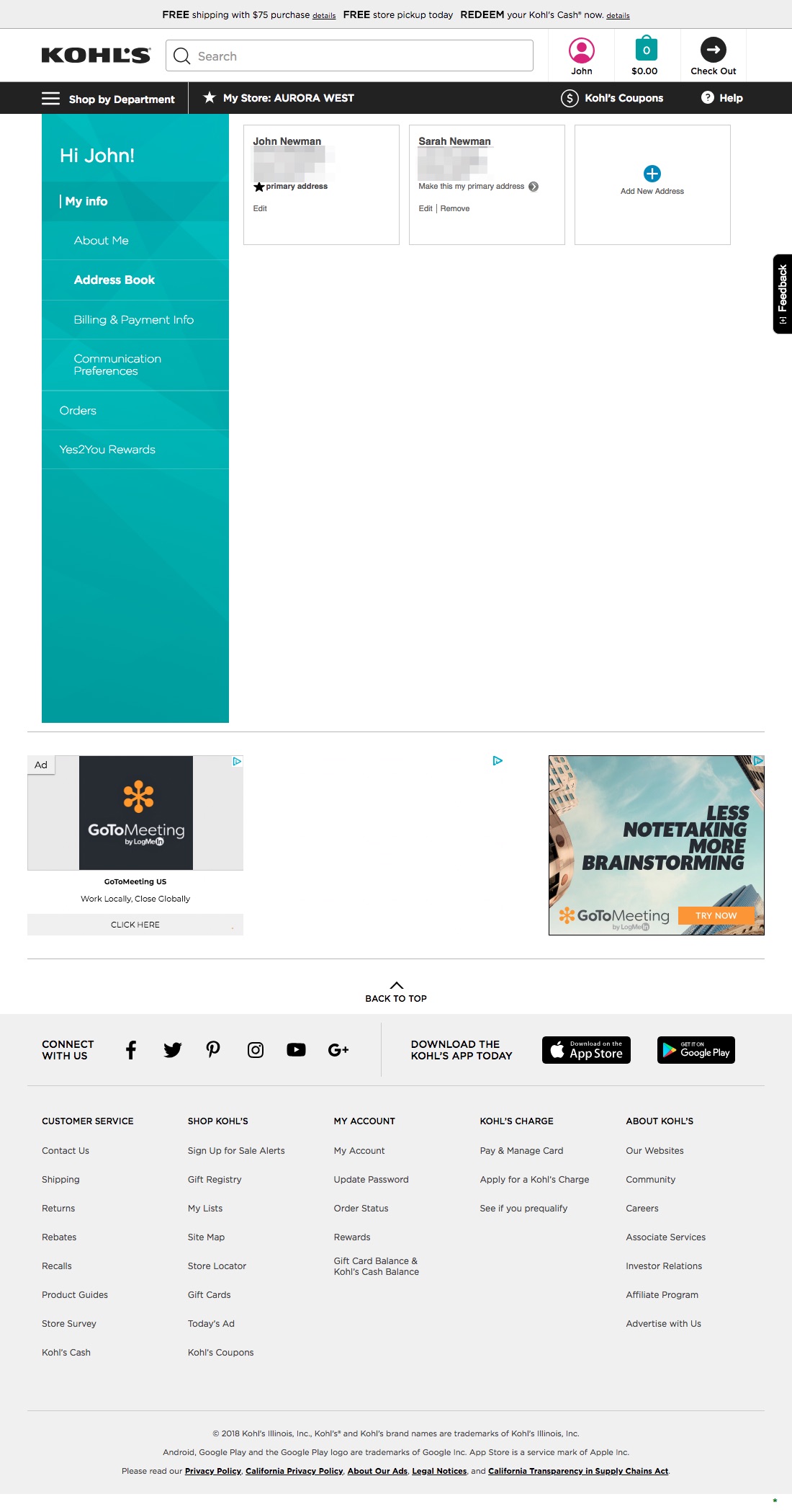 Kohl’s Address Book 287 of 295 Address Book Examples Baymard Institute