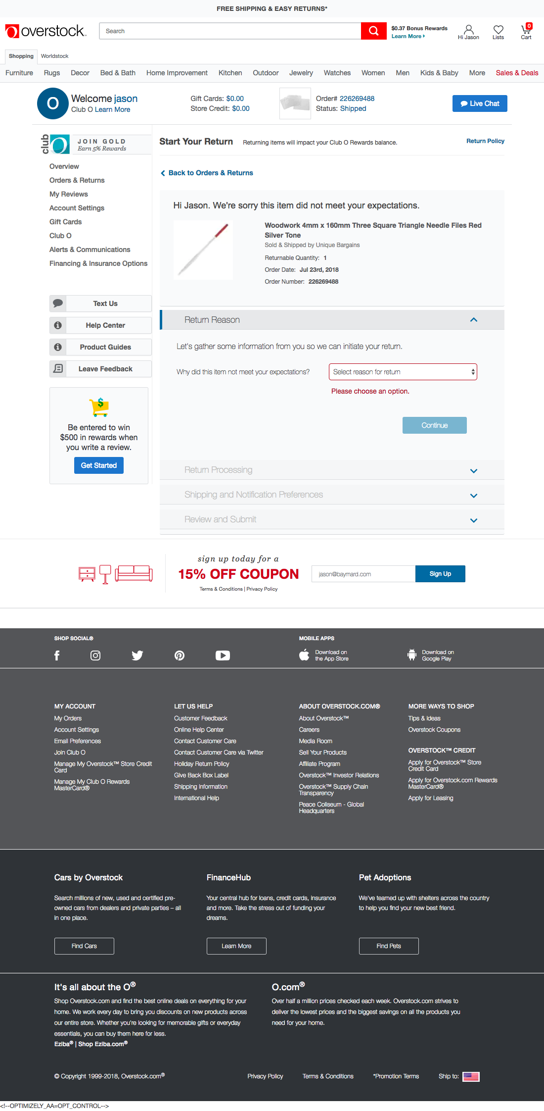 Overstock’s Order Returns 127 of 130 Order Returns Examples Baymard