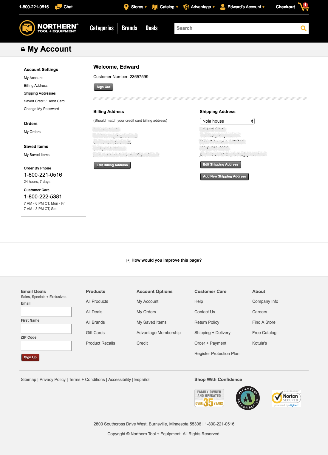 Northern Tool’s Account Dashboard 399 of 429 Account Dashboard