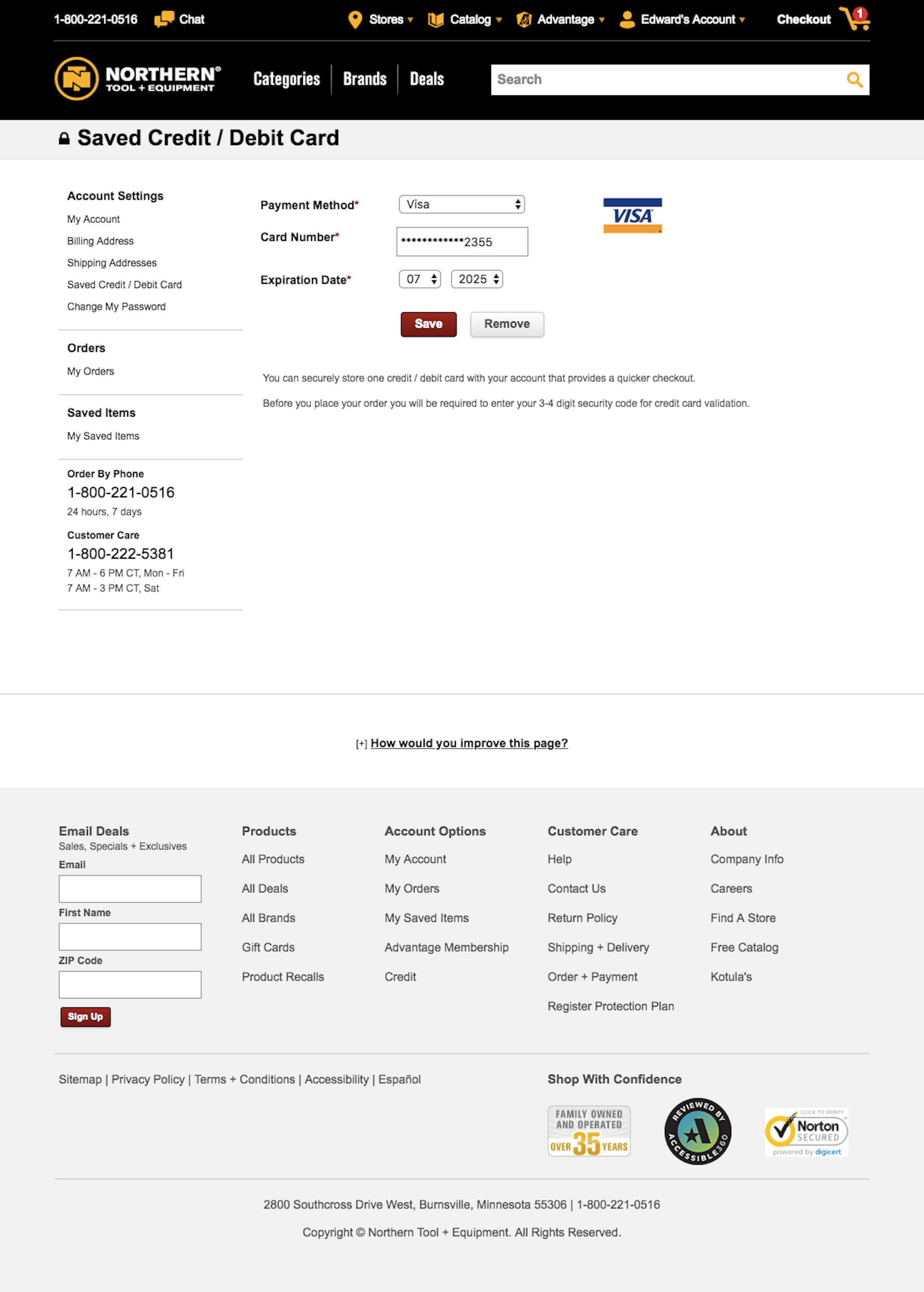 Northern Tool’s Stored Credit Cards – 177 of 194 Stored Credit Cards