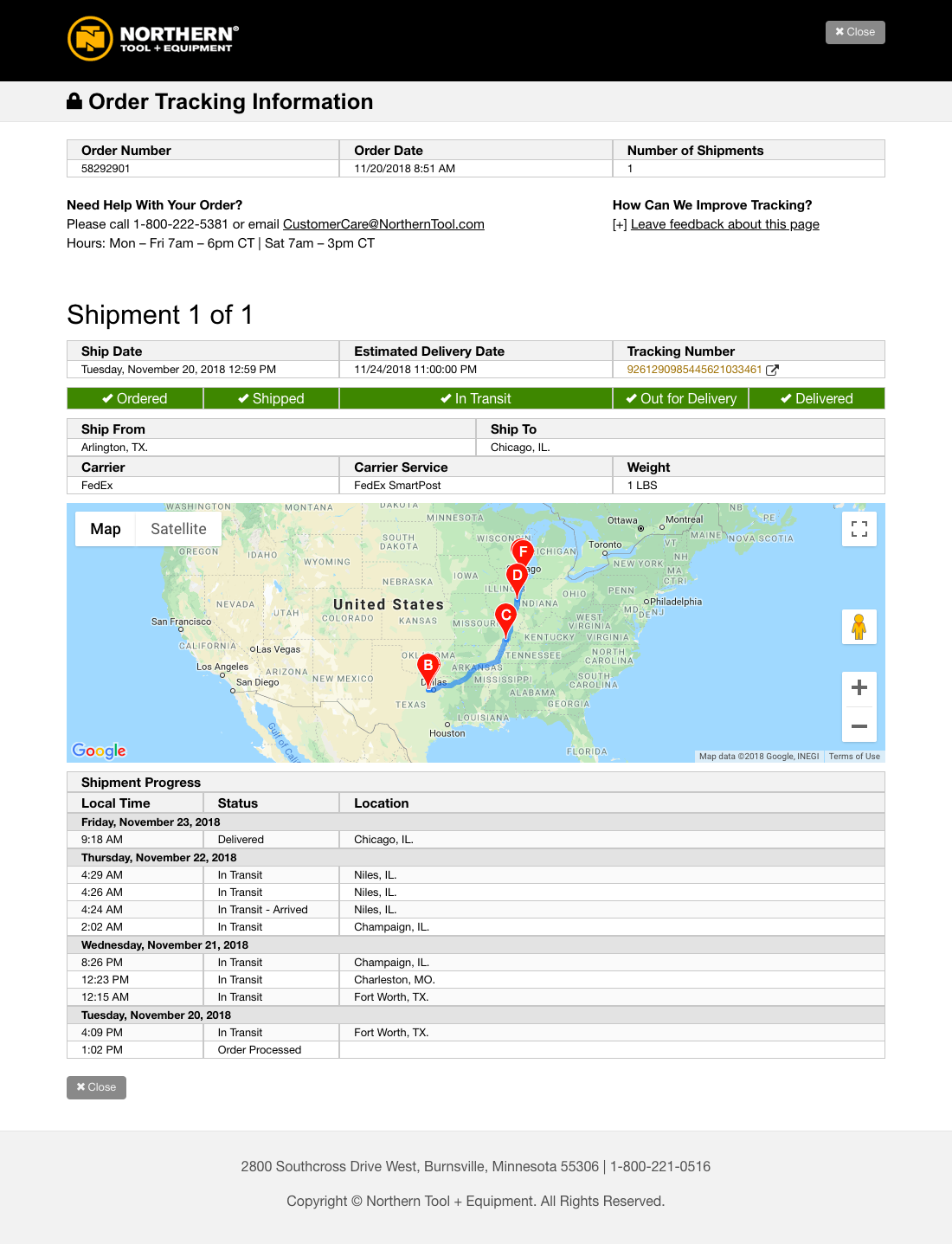 Northern Tool’s Order Tracking Page 129 of 151 Order Tracking Page