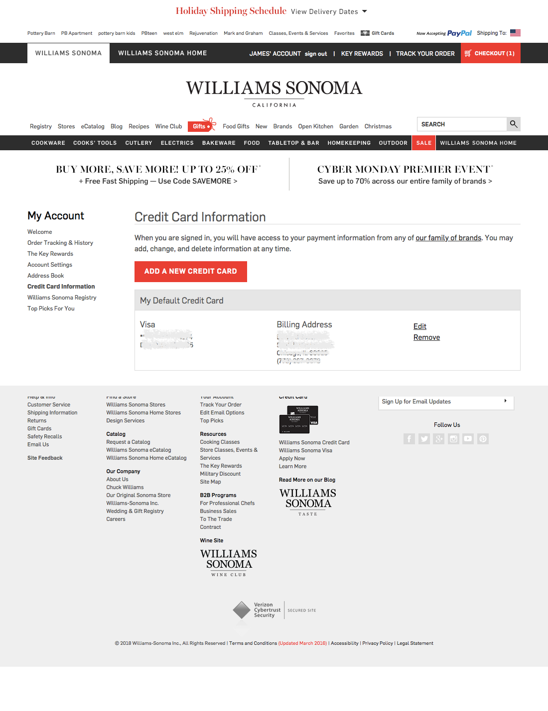 Williams Sonoma S Stored Credit Cards 217 Of 236 Stored Credit Cards   Williams Sonoma Stored Credit Cards 