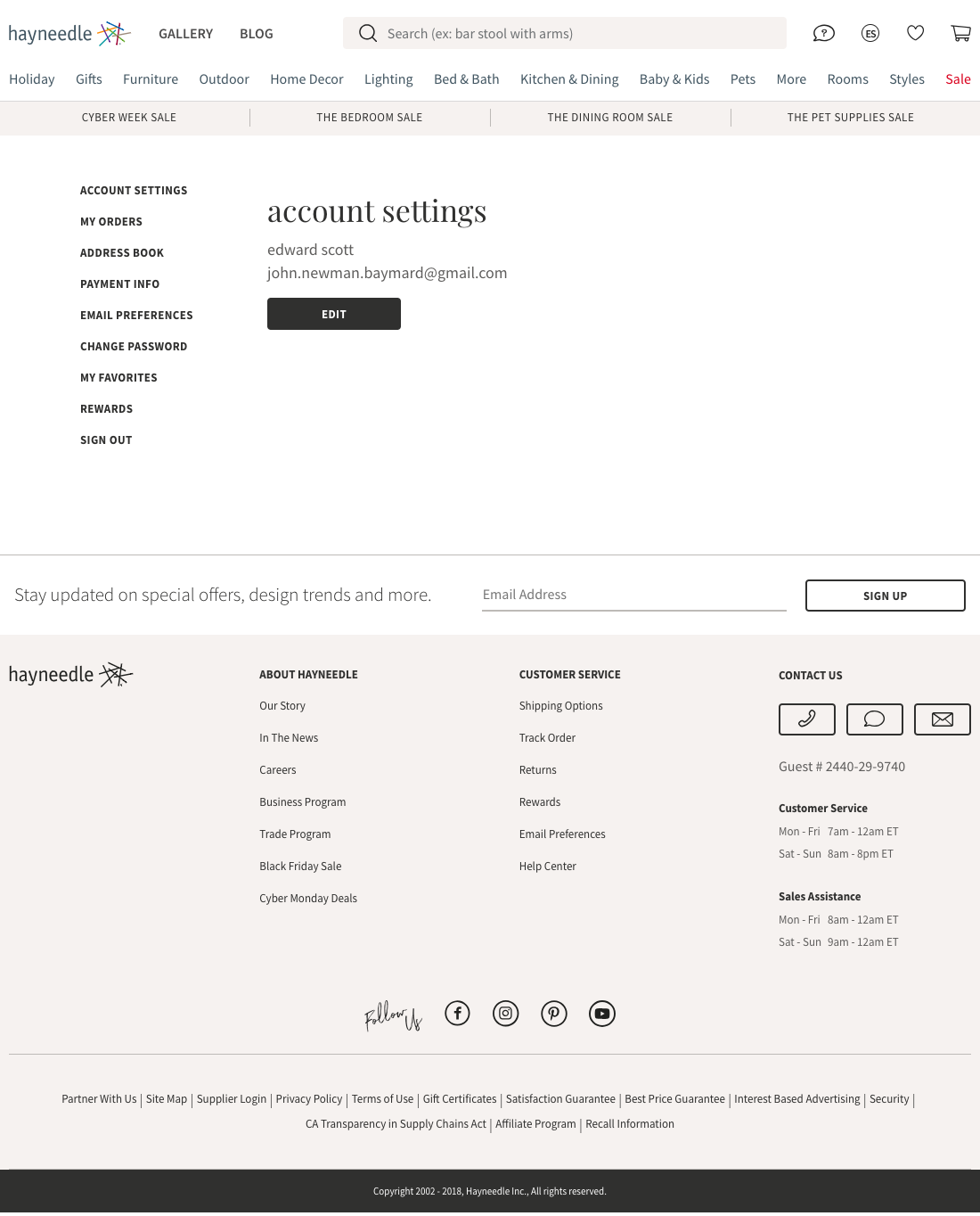 Hayneedle’s Account Dashboard 475 of 517 Account Dashboard Examples Baymard Institute