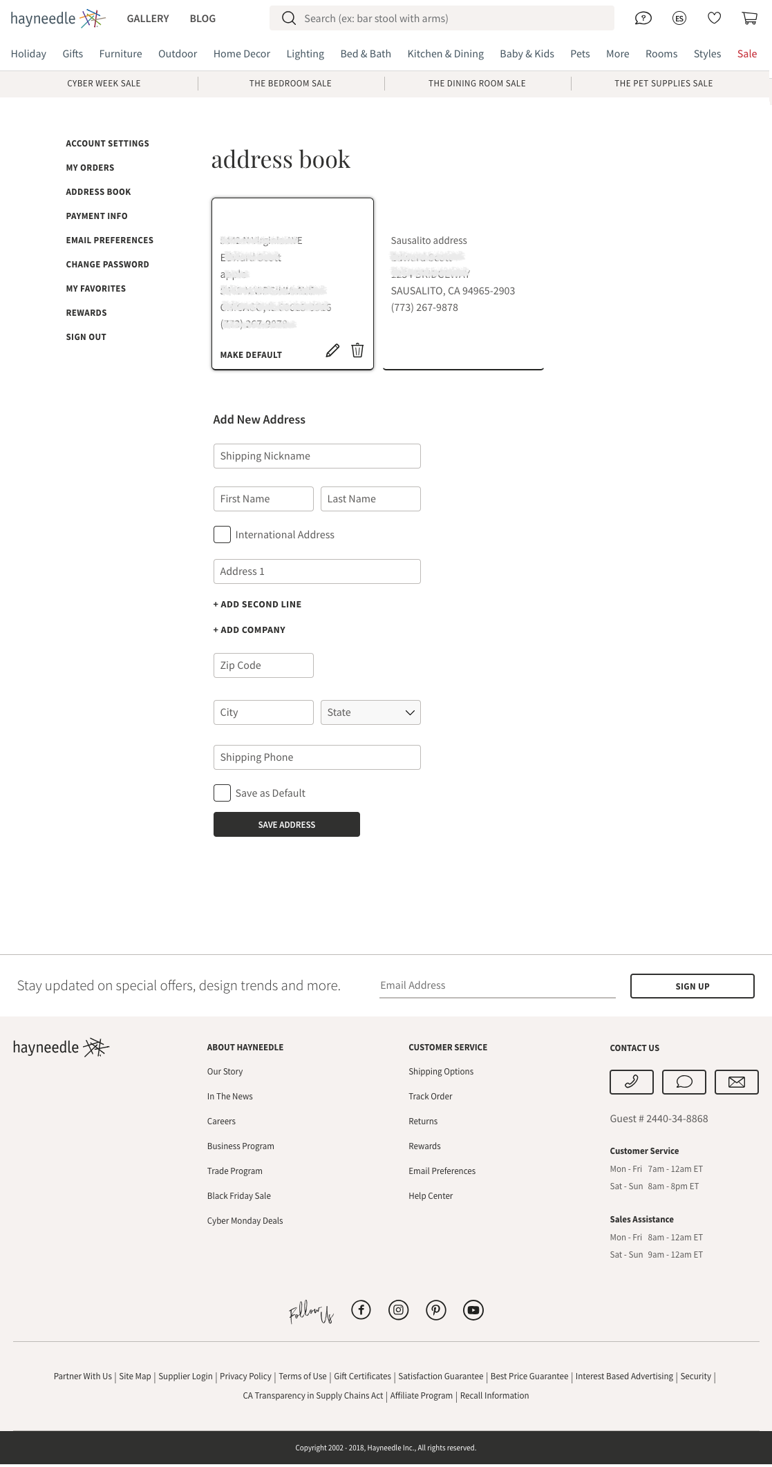 Hayneedle’s Address Book 365 of 377 Address Book Examples Baymard