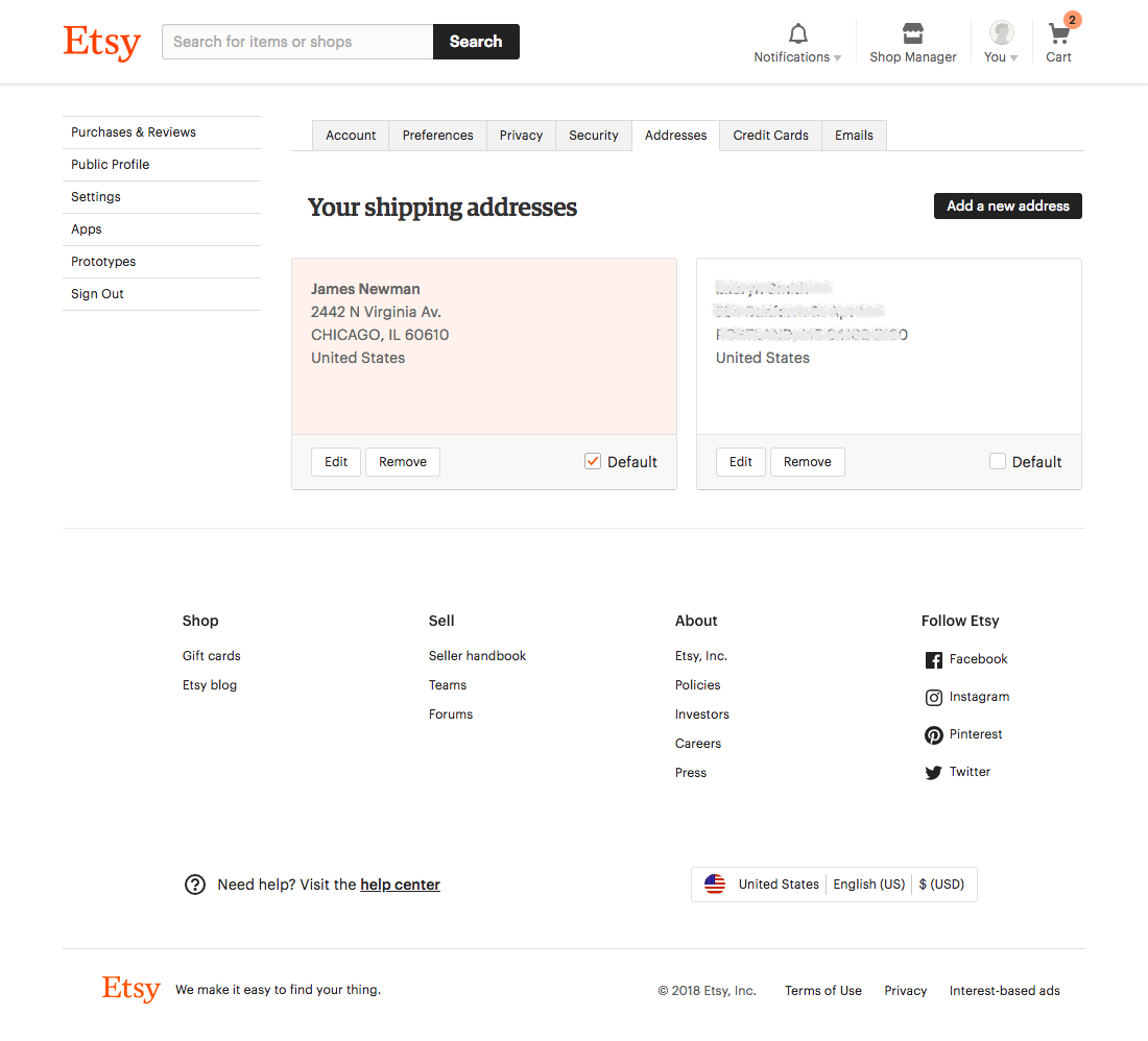 Etsy’s Address Book 392 of 428 Address Book Examples Baymard Institute