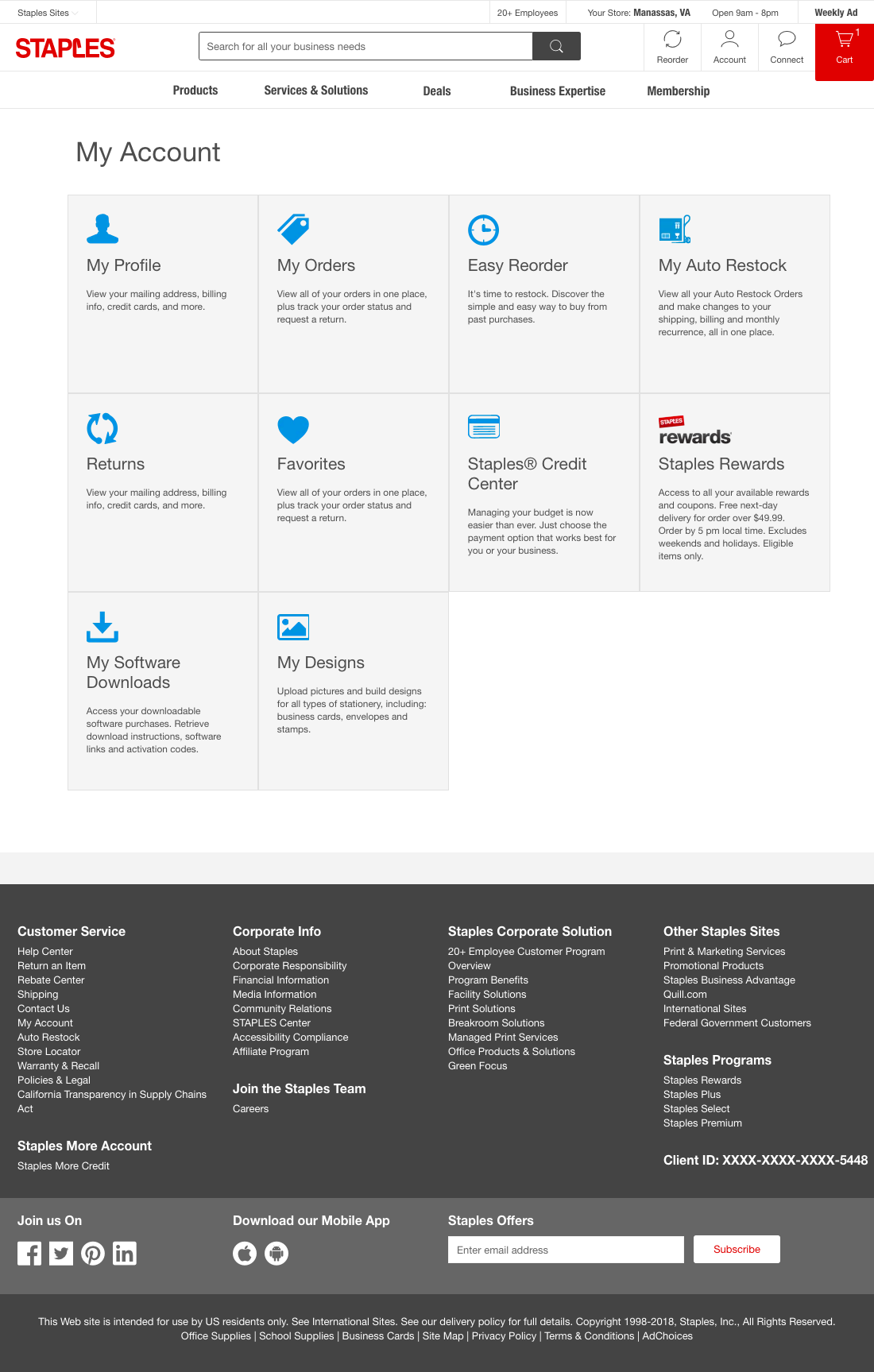 Staples’ Account Dashboard 485 of 517 Account Dashboard Examples Baymard Institute