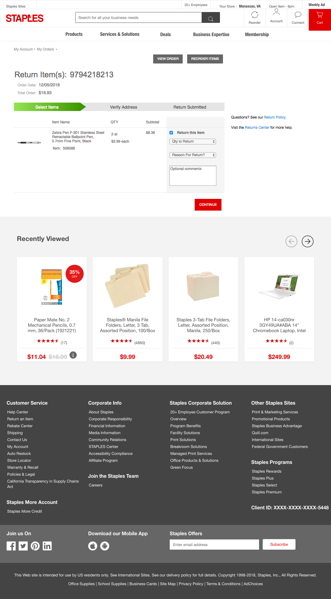 Staples’ Order Returns 8 of 52 Order Returns Examples Baymard Institute