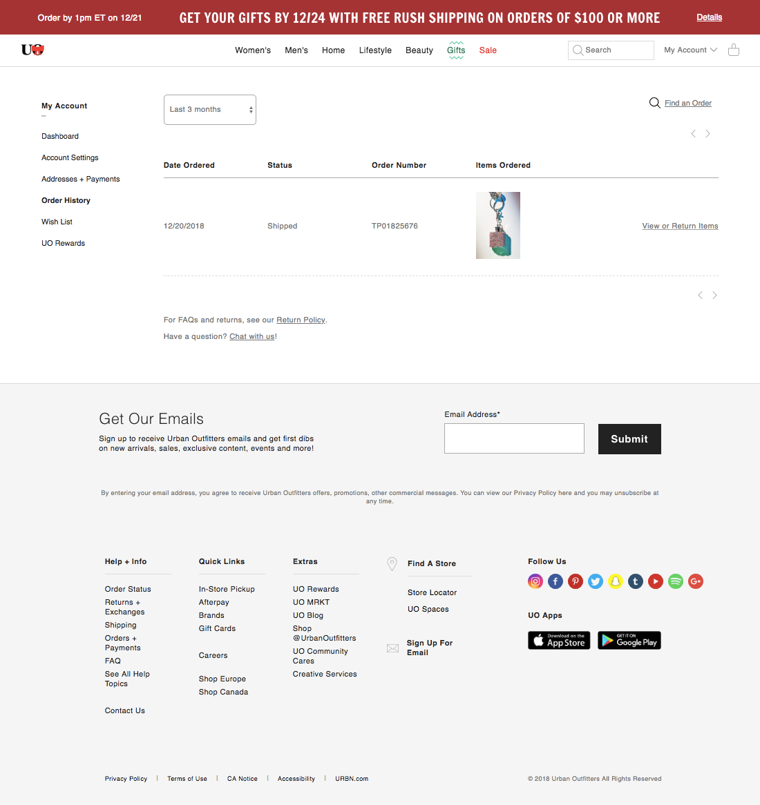 Urban Outfitters’ Orders Overview 105 of 121 Orders Overview Examples Baymard Institute