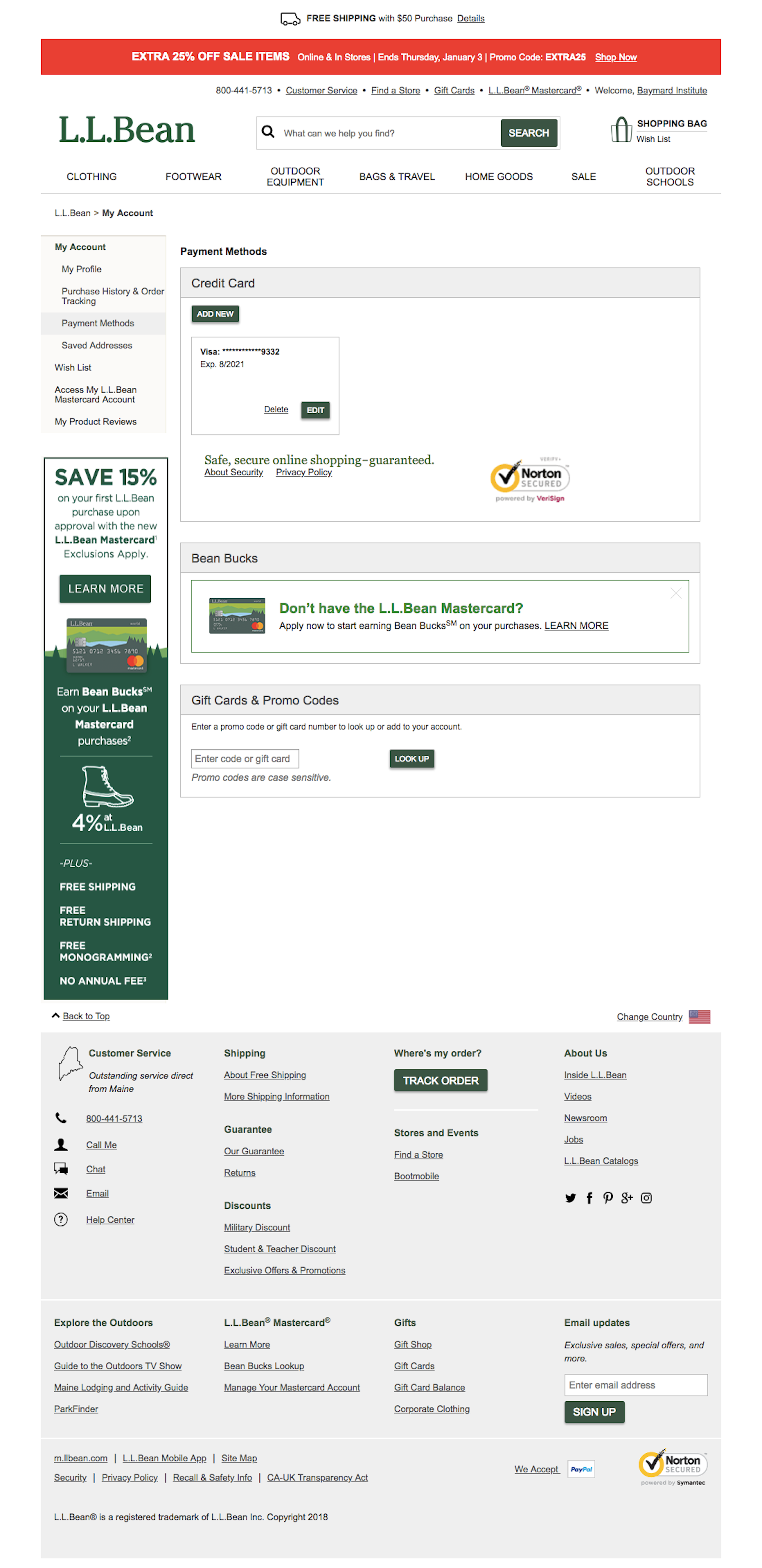 L.L. Bean’s Stored Credit Cards – 184 of 209 Stored Credit Cards