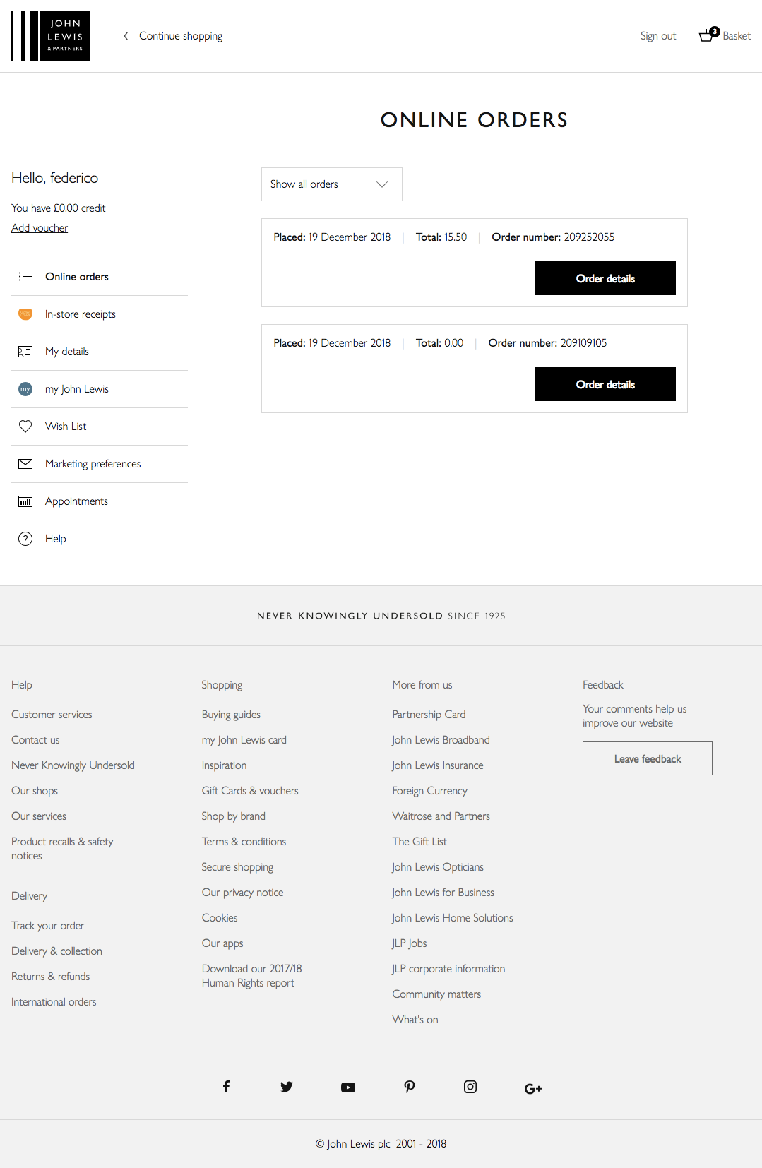 John Lewis’ Account Dashboard 498 of 517 Account Dashboard Examples