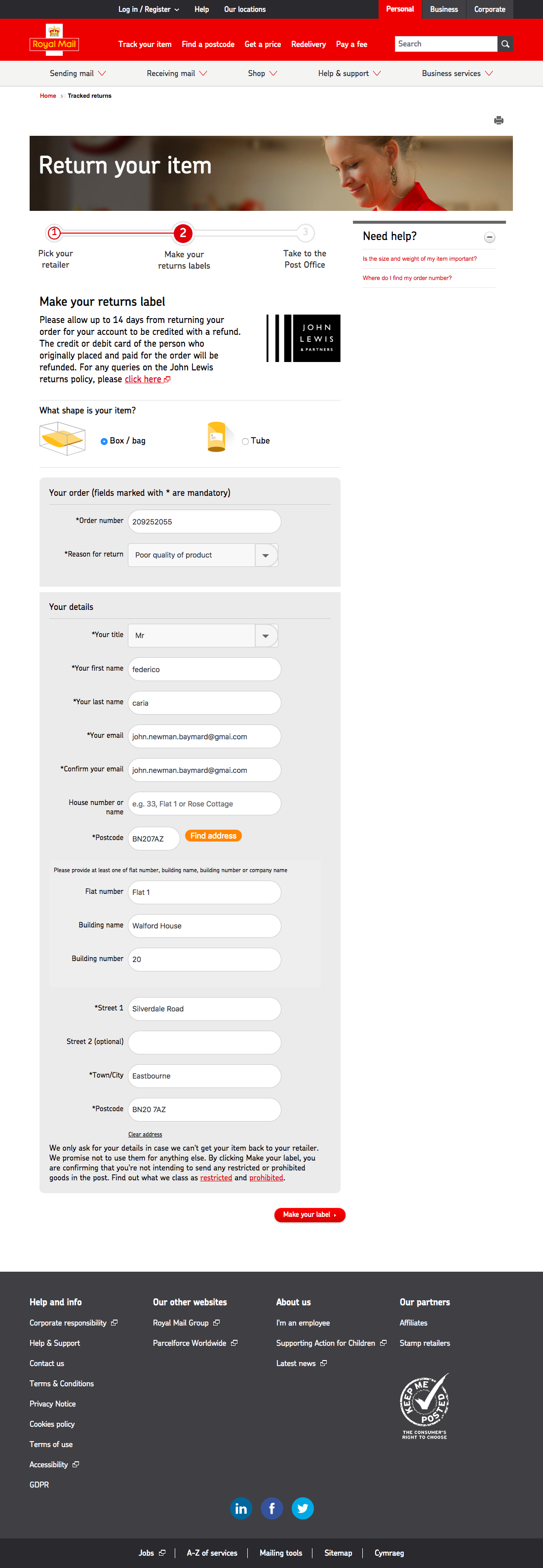 John Lewis’ Order Returns 84 of 130 Order Returns Examples Baymard