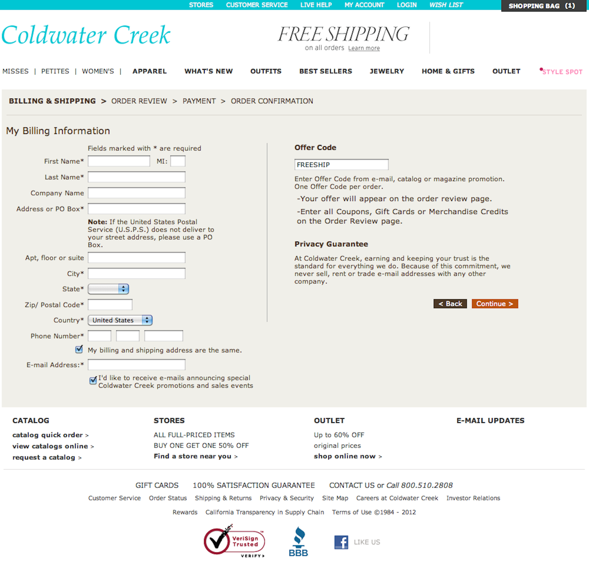 Coldwater Creek's Billing Address – 569 of 599 Billing Address