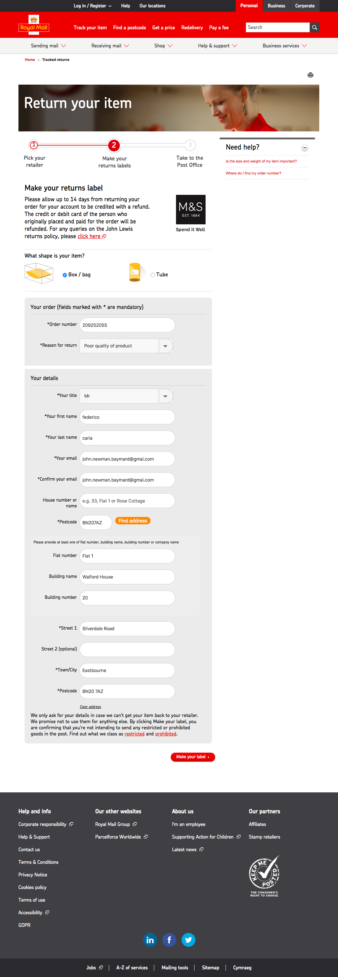 Marks & Spencer’s Order Returns 81 of 130 Order Returns Examples