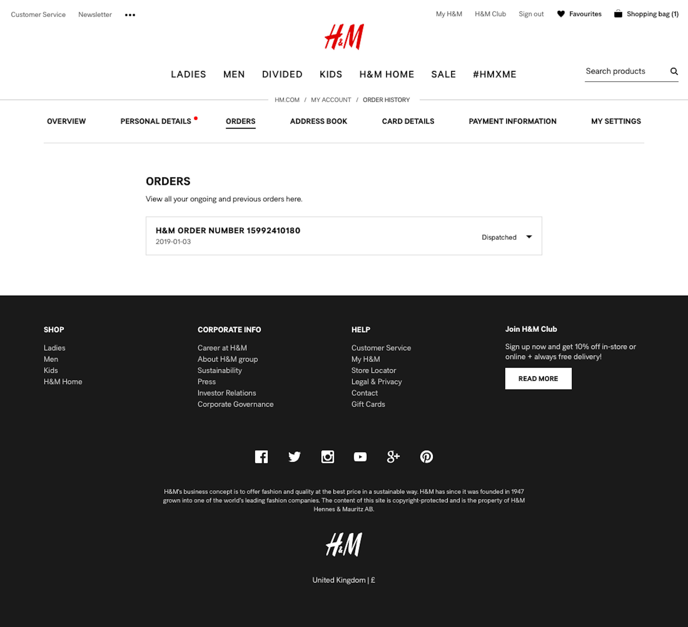 H&M's Orders Overview – 52 of 81 Orders Overview Examples – Baymard  Institute