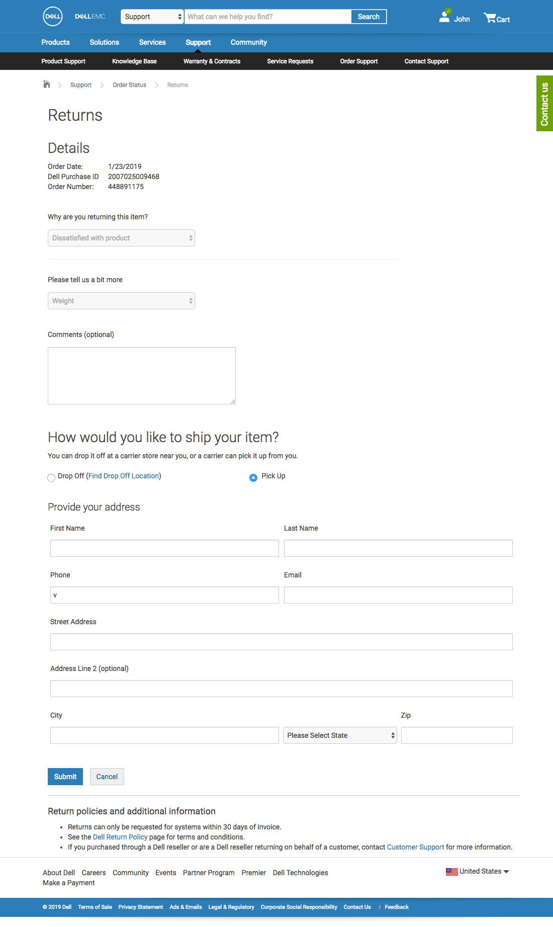 Dell’s Order Returns 118 of 130 Order Returns Examples Baymard