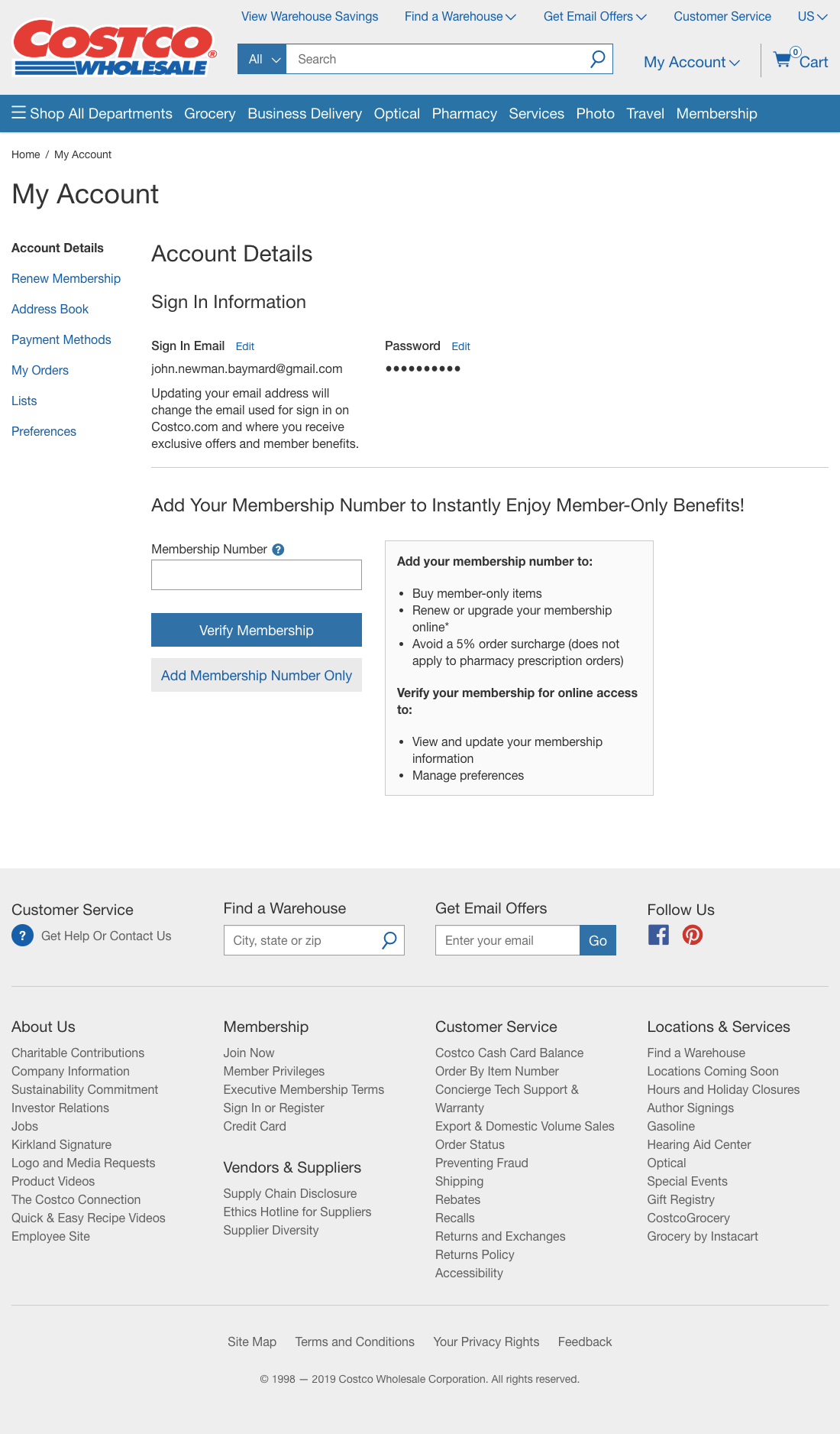 Costco’s Account Dashboard 507 of 517 Account Dashboard Examples