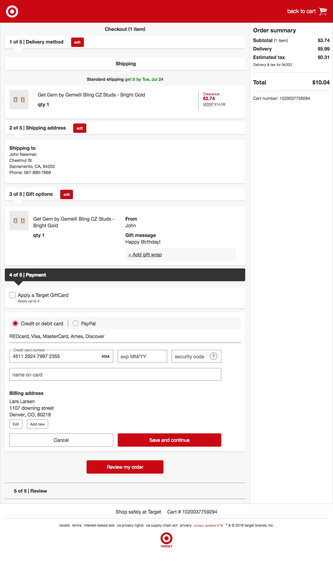 Target’s Billing Address 457 of 648 Billing Address Examples