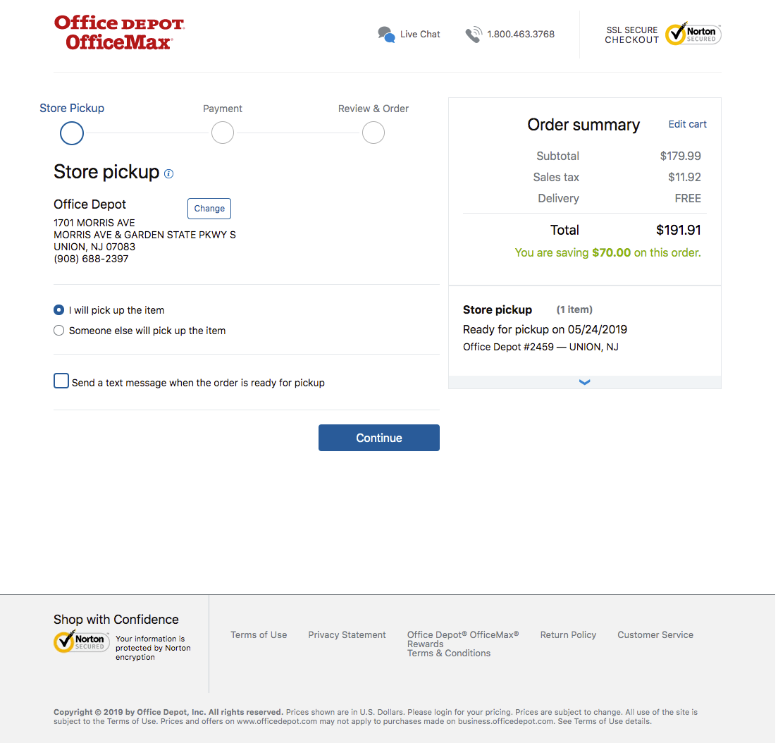 Office Depot’s Store Pickup 146 of 159 Store Pickup Examples