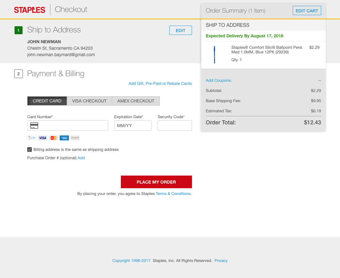 Staples’ Payment 708 of 891 Payment Examples Baymard Institute