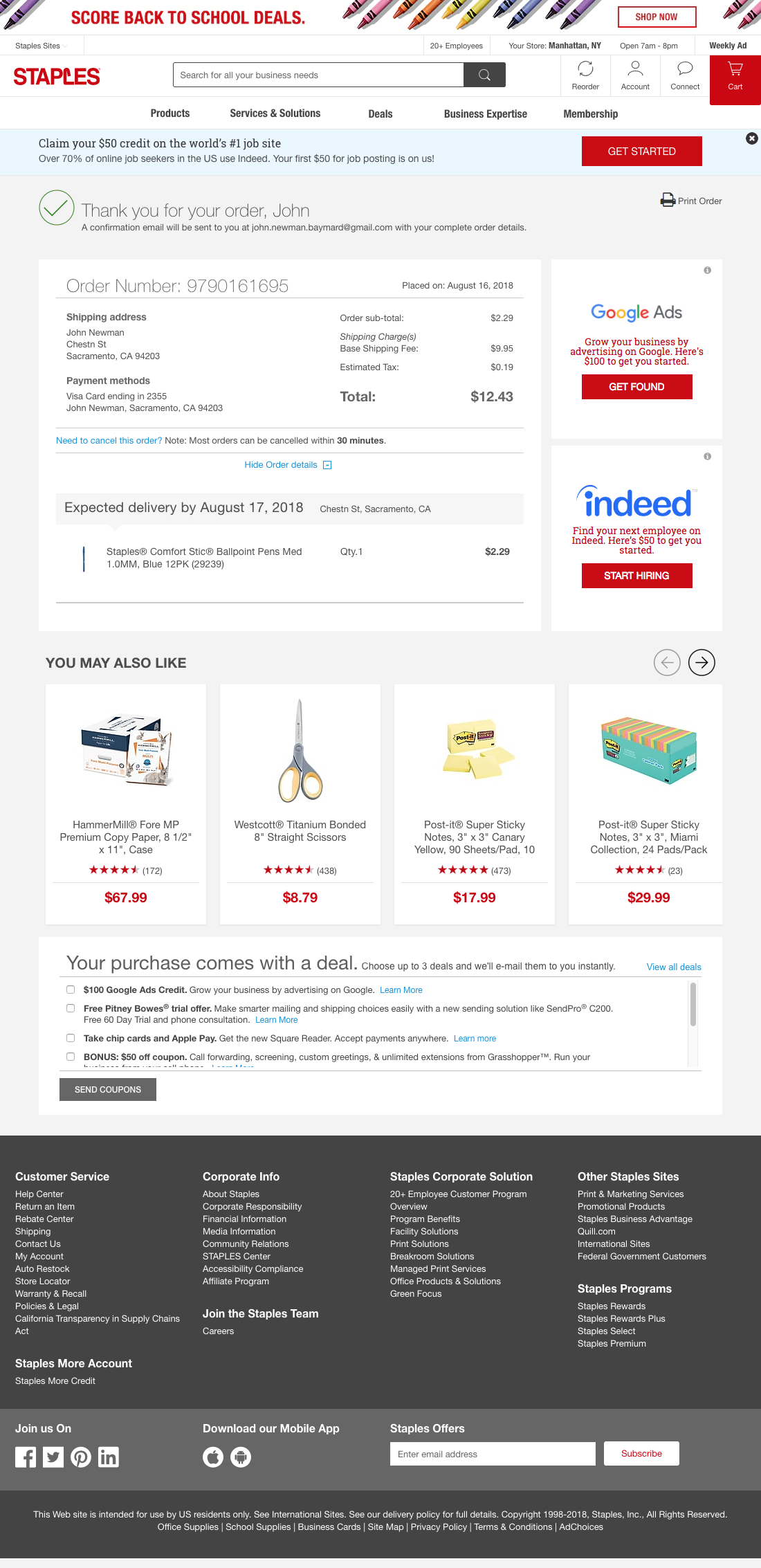 Staples’ Receipt / Order Confirmation 595 of 656 Receipt / Order