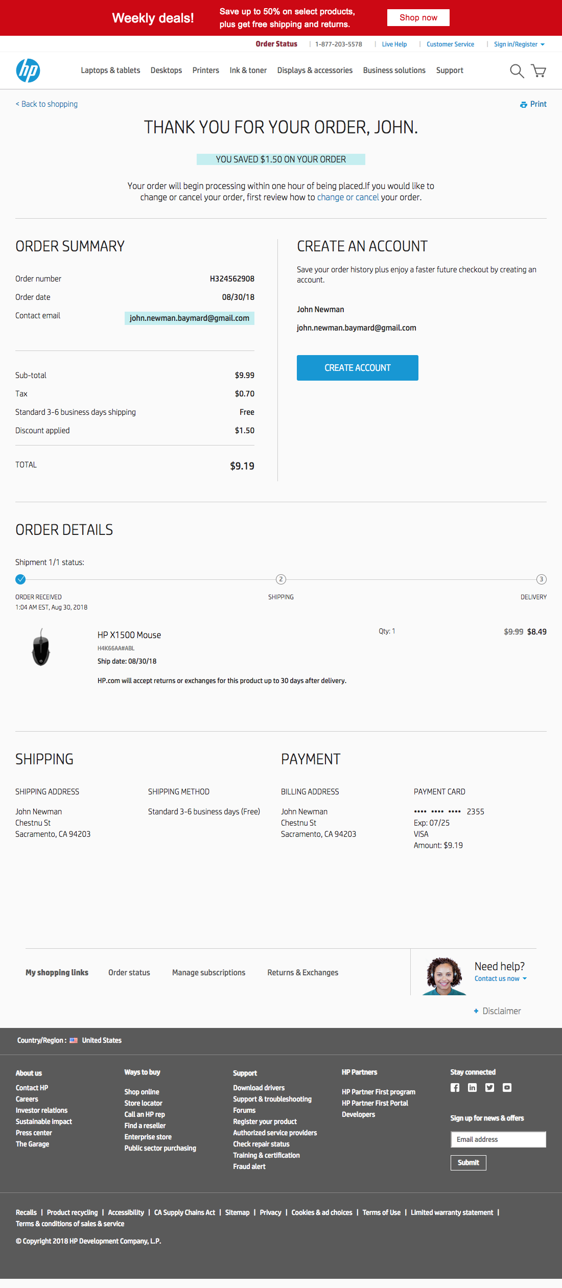 HP’s Receipt / Order Confirmation 384 of 474 Receipt / Order